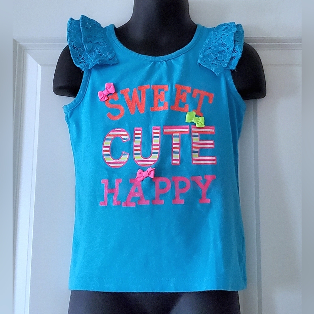 2/$10 - Girl's Embroidered Eyelet Flutter Sleeve Top With Bow Embellishments